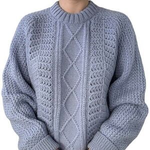 Vintage Northern Watters Blue Lavender 100% Wool Chunky Fisherman Sweater XL